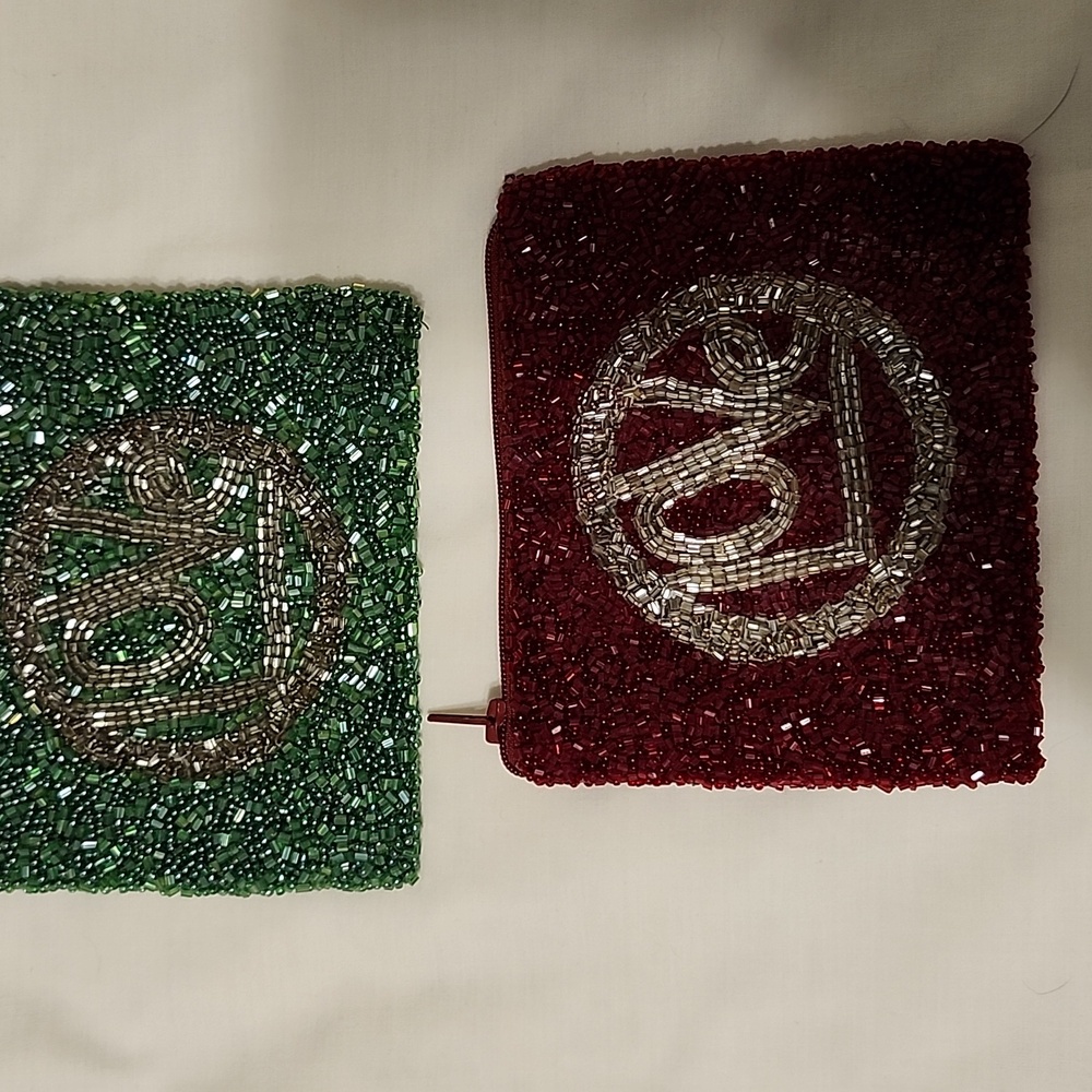 Moyna Red and Green Beaded Love Pouch Set